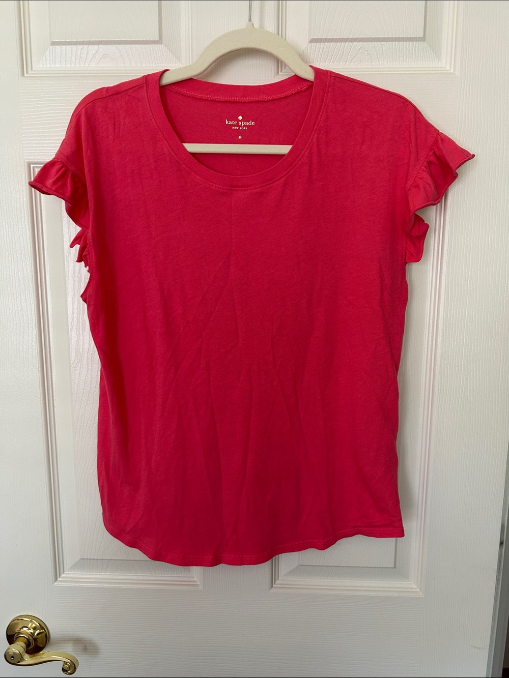 Kate Spade Broome Street Pink Ruffle Sleeve Short-Sleeve Tee Sz M